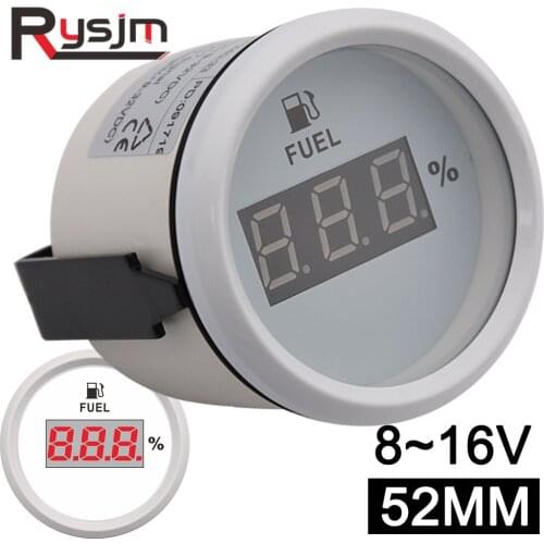 Digital Fuel Gauge 52mm Modification 0-100% Display Oil Fuel Level Meters 0-190ohm 240-33ohm 52mm for Car Ship Boat Truck Yacht