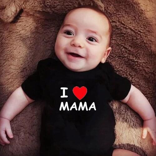 Newborn Baby Boy Girl Romper Comfortable Short Sleeve Cotton Letter I Love Mama Print Jumpsuit Infant Pajama Outfits Shower Gift