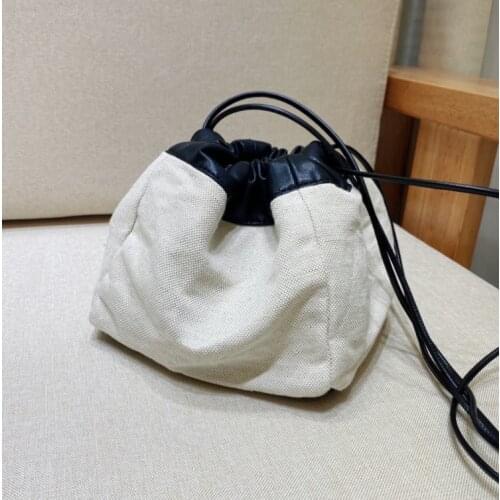 Reversible Canvas Cowhide Bucket Bag Messenger Bag