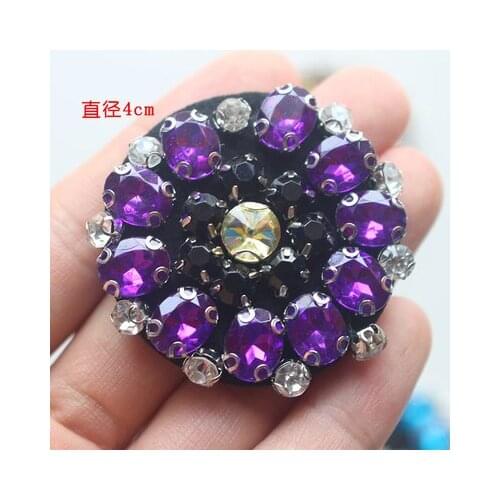 Purple flower rhinestone beaded patches embroidered fabric parche patches for clothes parches para bordados para roupa