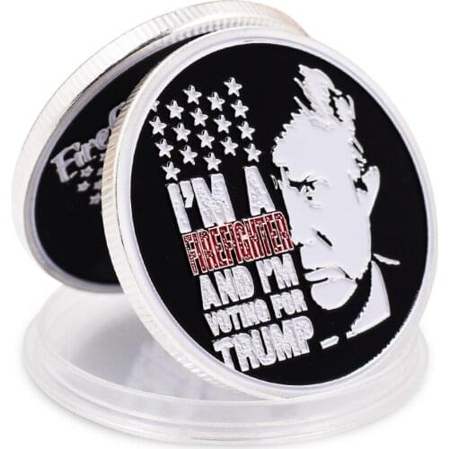 US President Trump Firefighter Silver Metal Coins Challenge Coin Collectibles American Style Gifts for Collections 1pcs