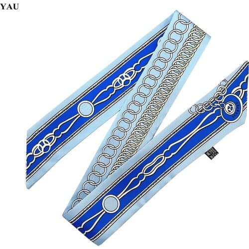 Hot Selling 95cm*5cm Circle Ferrule Printed Small Scarf Women Twill Silk Scarf Headband Long Scarves Bag Accessories Ribbon