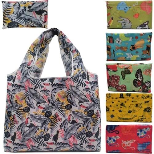 1PC Reusable Grocery Bags with Pouch Large Capacity Stylish Economical Printed Foldable Shopping Bags for Everyday Use