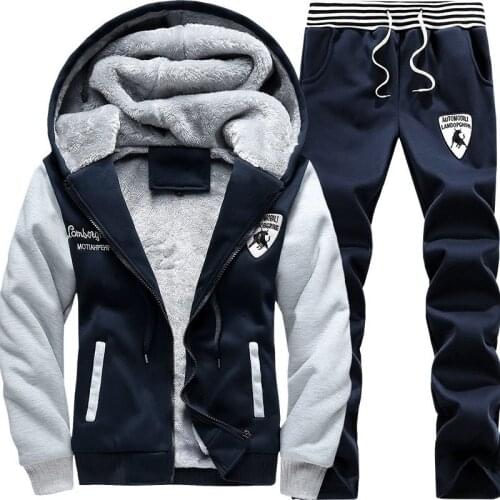 2021 Sporting Men Sweatpants and Hoodie Set Track Suits Sets Mens Warm Hooded Sportswear Lined Thick Tracksuit Male2 piece Set