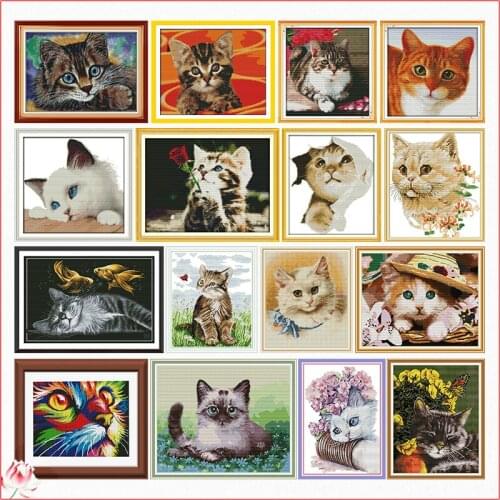 The Cute Cat Cross Stitch Kit DIY Pattern Chinese Embroidery 11CT 14CT Needlework Sewing Kit Home Decoration Animal Painting