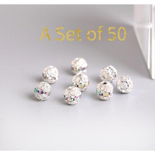 A Set of 50 DIY Jewelry Accessories Hollow Inlaid Diamonds and Individual Loose Beads for Making Bracelets and Necklaces