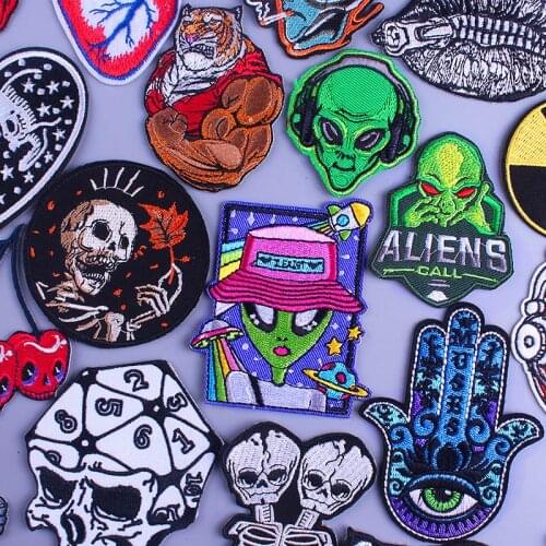 Alien Patch skull biker embroidered patches on clothes Punk Clothing thermoadhesive patches Tiger Patch Stripes For Jacket badge