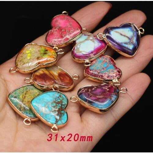 Natural Colorful Emperor Stone Crystal Connector Pendants Necklace Bracelet Heart Accessories Charm Women Jewelry Gift Making