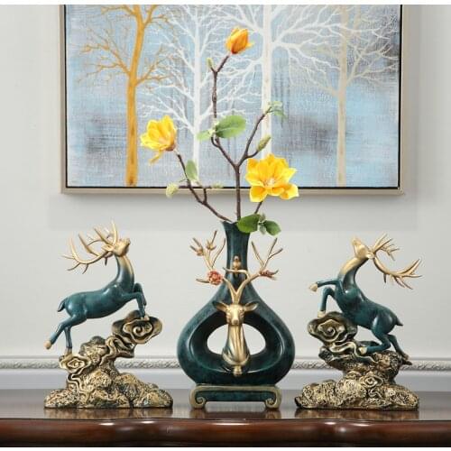 NORDIC CREATIVE LUCKY DEER RESIN ORNAMENTS HOME LIVINGROOM DEER VASE FAKE FLOWER DECORATION HOTEL FIGURINES CRAFTS WEDDING GIFTS