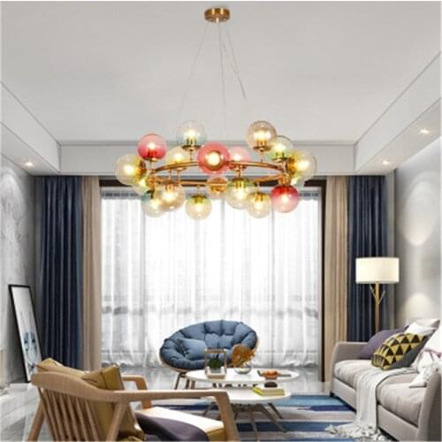 2019 New Nordic Style Glass Sphere DNA Pendant Lamp Creative Molecule Multicolor Coffee Bar Living Room Bedroom Hanging Lighting