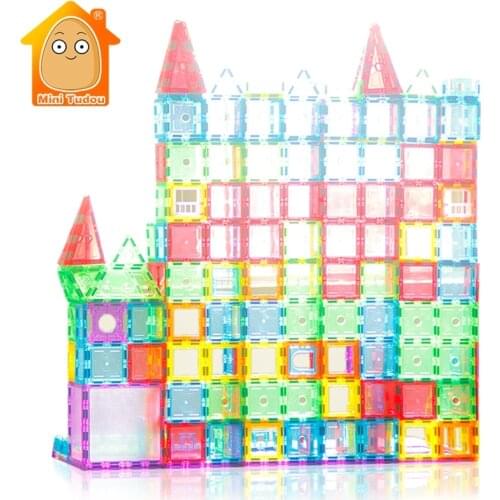 Educational Toy 72-98PCS Magnetic Tiles Transparentes Magnetic Constructor Building Blocks Toys For Kids Magnet Game