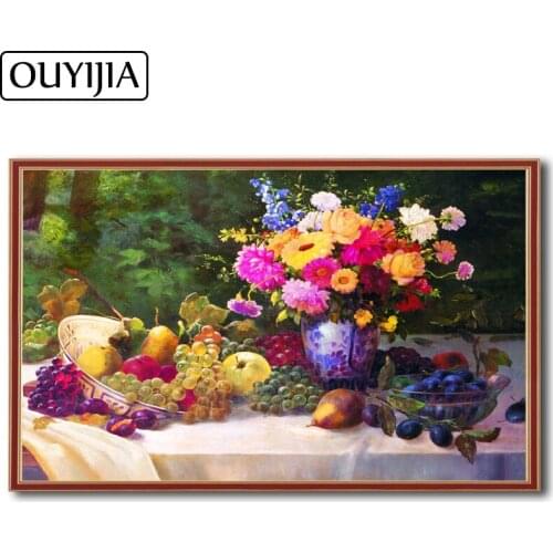OUYIJIA Flowers Fruits Plant DIY 5D Diamond Painting Square Diamond Decoration Gift Mosaic Embroidery Rhinestones Cross Stitch