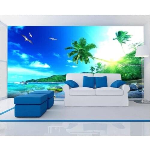 Custom photo wallpaper 3d murals wallpaper for walls 3 d Fresh beach background wall with seaside scenery mural wall home decor
