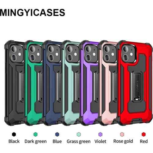 Shockproof Armor Case for IPhone 12 Pro Max Stand Holder TPU+PC+Metal Phone Cover for Iphone 11 Pro Max 7 8 Plus Xr Xs Max Case