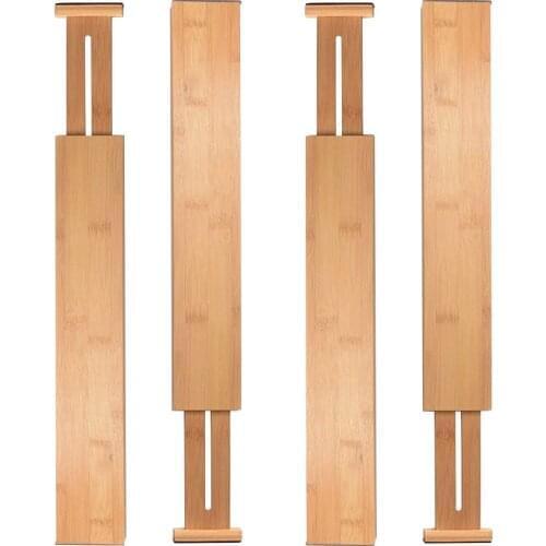 4Pcs Retractable Stretch Office Kitchen Drawer Dividers Storage Multipurpose Bamboo Partition Board Organization Free Separation