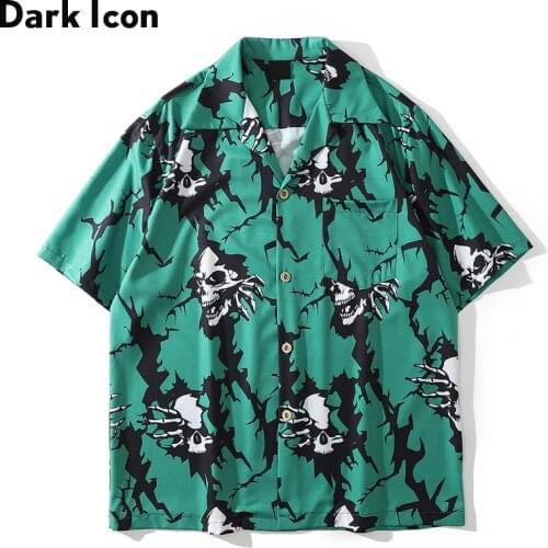 Dark Icon Skeleton Polo Shirt Men Green White Hawaiian Shirts Man Short Sleeved Mens Shirt Man Blouse