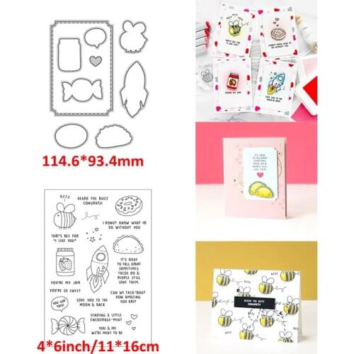 Cutting Dies with Clear Stamps Combos Delicious Donuts Dumpling Sweet Jam Twist Candy Spaceship DIY Craft Cards Making Template