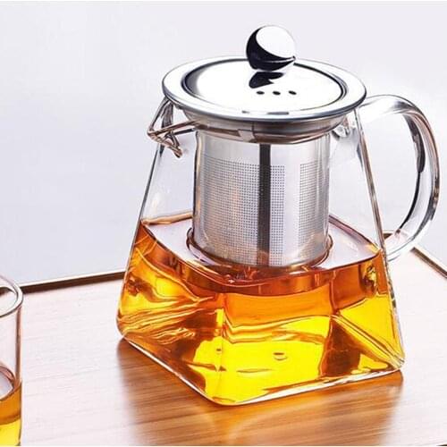 High Temperature Resistance Glass Tea Set Heat resistant Square Glass Stainless Steel Infuser Filter Teapot Oolong Flower Teapot