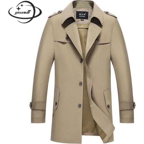 Mens Trench Coat Spring Autumn Male Jacket Overcoat Clothing Long Single Breasted Turn-down Collar Smart Windbreaker Clothes 114