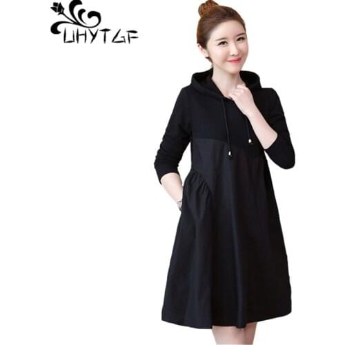 UHYTGF Cute Girl 5XL Plus Size Clothes Hooded Pullover Black Female Spring Autumn Dress Long Sleeve Casual Women Sweatshirt 2001