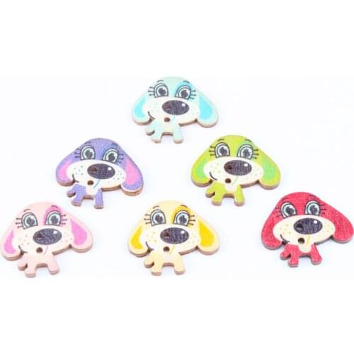 Dog Puppy Shaped Wooden Buttons Home Decoration Crafts Scrapbooking 20Pcs 2 Holes Mixed Colors 26x30mm MT0733