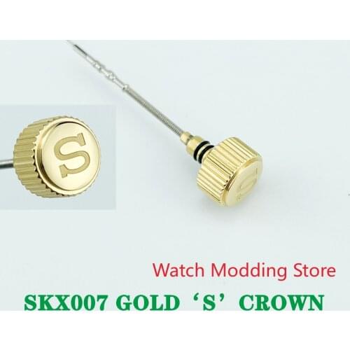High Quality Fit For NE15 7S26 4R36 6R15 NH35/36 Movement SKX007 Gold Color Crown Engraved Signed 'S' Mod Parts 2 Gaskets