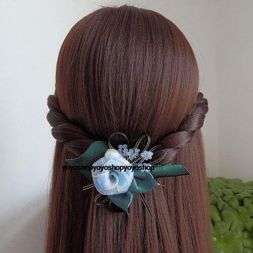 Green rose handmade yarn bow hair clip Classical flower Hair accessories