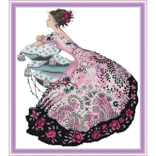 Woman in a flowery skirt cross stitch kit aida 14ct 11ct count print canvas cross stitches needlework embroidery DIY handmade