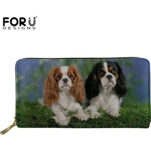 FORUDESIGNS Women Clutch Wallets Lady Coin Phone Pocket Purse Card Holder Cavalier King Charles Spaniel Dog Women Long Wallet