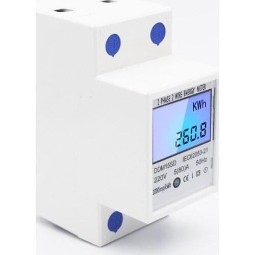 LCD Backlight 1Phase 2Wires 5(80A) Energy Meter Din Rail Electric Meter Monitor M89B