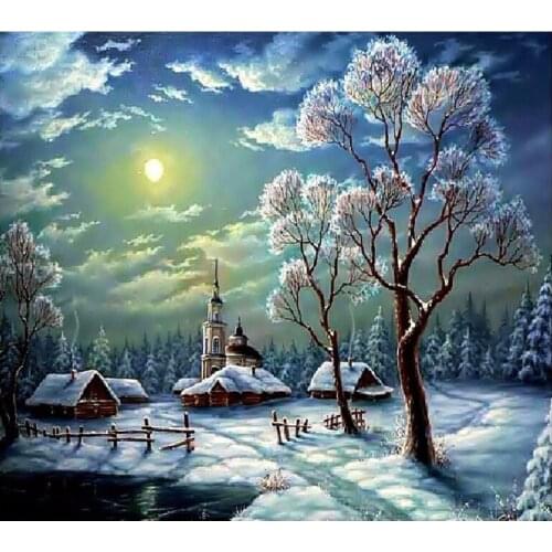 Winter scenery full laid diamond painting embroidery Christmas snowy Night landscape beads cross stitch kit home wall decoration
