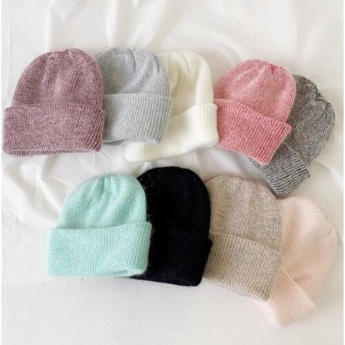 Winter Beanie Hats For Women Rabbit fur Woman Hat Winter Beanies for Ladies Knitted Hat Cashmere Autumn Solid Color Bonnet