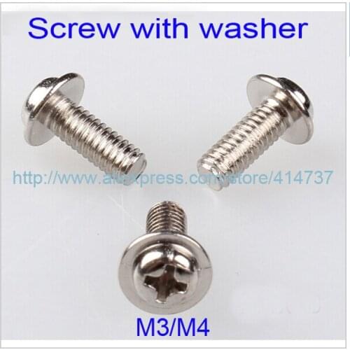100pcs M3/M4 Cross recessed round head Miniature screw with washer Computer screw Length 4mm--30mm