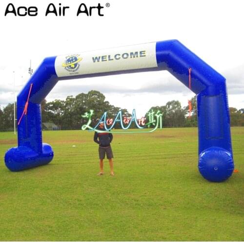 8m W x4m H blue inflatable welcome arch,oxford fabric start finish line with badge for important sports/races