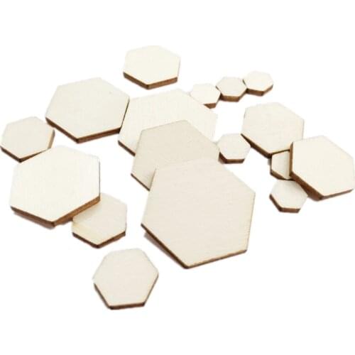 100pcs Wood Hexagon Cutout Shape Crafts Unfinished Wood Hexagon Slices Embellishments Ornaments for Wedding Christmas Decoration