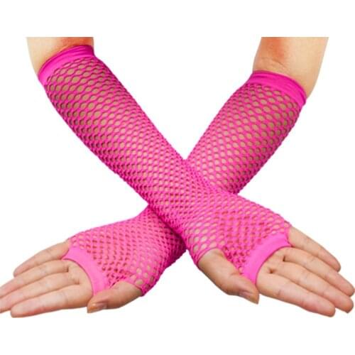 Ensnovo Womens 80s Fingerless Fishnet Gloves Party Supply for Child Adults Wrist Elbow Glove