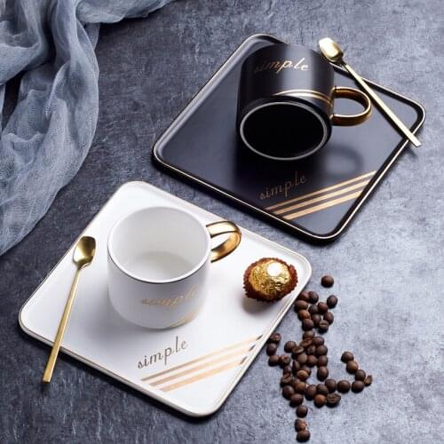 European Ceramic Coffee Cup Set Gold Rim Royal Luxury Handmade Porcelain Tea Cup Frost Modern Tazas De Cafe Drinkware EB50BD
