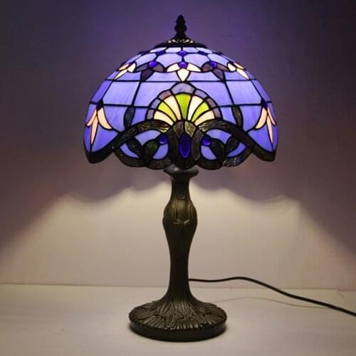 European Creative Retro Stained Glass Bar Cafe Restaurant Bedroom Bedside Lamp LED Lighting Purple Table Lamp E27 AC110V 220V