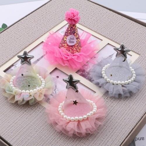 Hats Lace Flower Pearl Crown Girl DIY Accessories For Children Kids Hairclip Ornaments Hairpins Headwear Tiaras Birthday Party