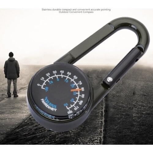 Camping Climbing Hiking 3-in-1 Compass Carabiner Thermometer Snap Hook Keychain
