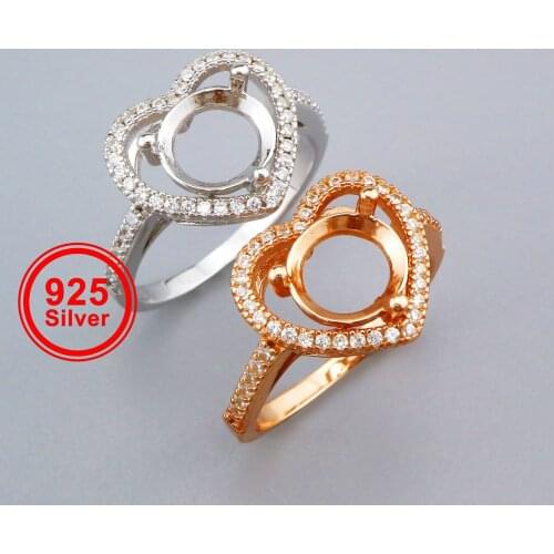 8MM Round Prong Ring Settings Heart Halo Rose Gold Plated Solid 925 Sterling Silver Set Size Ring Bezel 1210110