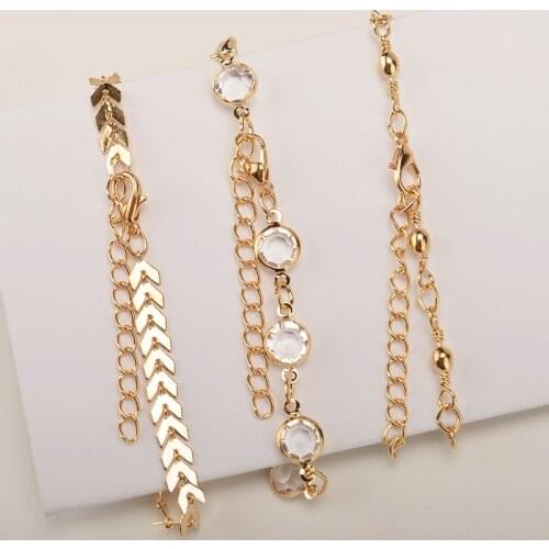 Set Women Anklet Bracelet Rhinestone Bracelets Bangles Lady Round Jewellery Party Fashion Trendy Silver Color Stainless Pulseras