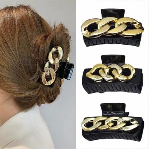 Hot Sale New Acrylic Gold Chain Claw Clip Barrette Crab Hair Claws Bath Clip Ponytail Clips For Women Girls Hair Accessories