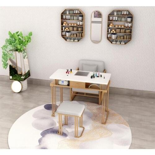 French fan vacuum cleaner manicure table and chair set marble iron manicure table