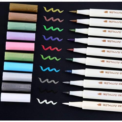 10 Colors Metallic Brush Marker Pens, Metallic Calligraphy Painting Pen for Card Making, Rock Painting, Glass, Metal, Wood