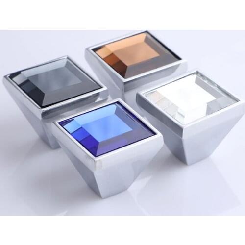 Fashion square blue clear brown gary glass crsystal drawer shoe cabient cupboard wine cabinet bathroom cabinet knob pull handle