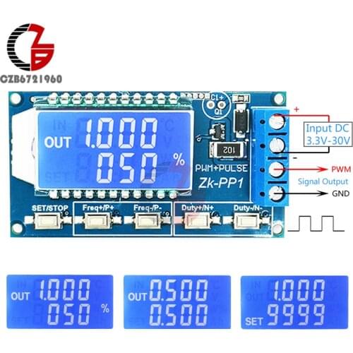 PWM Pulse Signal Generator Module DC 3.3V-30V 1Hz-150KHz 1CH Adjustable Frequency Duty Cycle Square Wave Reverse Protection LCD