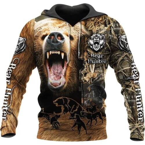 Bear Hunting Camo 3D Printed Hoodies for men and women Harajuku Fashion Hooded Sweatshirt Autumn Hoody Casual streetwear hoodie