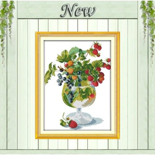 Strawberry and wine glass diy decor Painting Counted Printed on canvas DMC 14CT 11CT Cross Stitch Needlework Kits embroidery Set