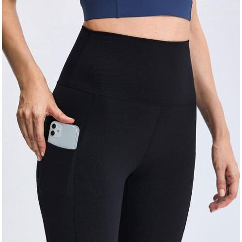 2021 New Yoga Pants Women Side Pockets High Waist Leggings Nude High Stretch Nine-point Pants Fitness Pants Women